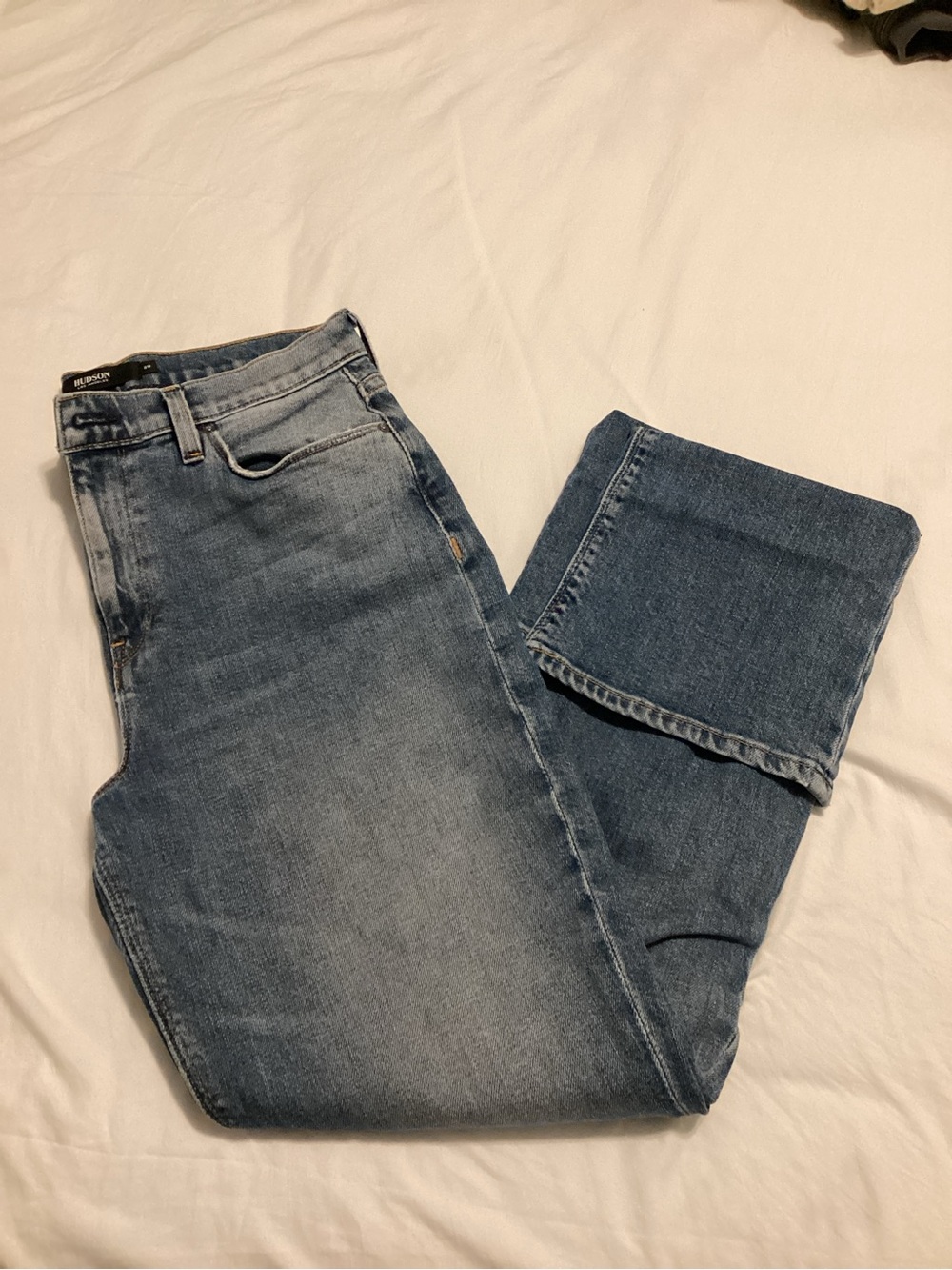 Hudson Jeans Cuffed Medium Blue Straight Leg Denim